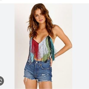 Indah Body REVOLVE Hendrix Fringe Festival Bralette Crop Top S